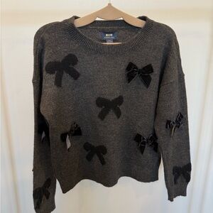 Anthropologie Charcoal Sweater with Black Bow Details